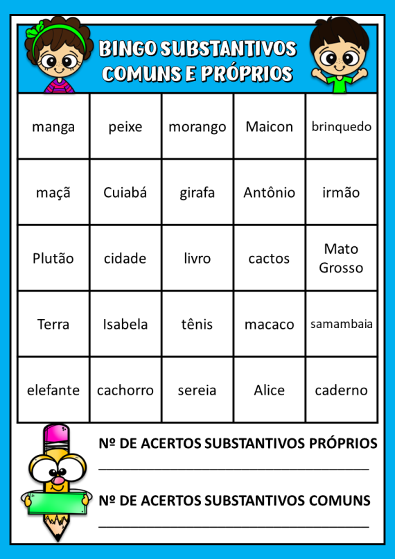 BINGO DOS SUBSTANTIVOS COMUNS E PROPRIOS