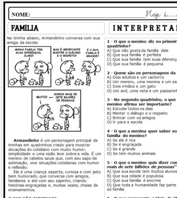 Atividades sobre Família para 4º e 5º ano