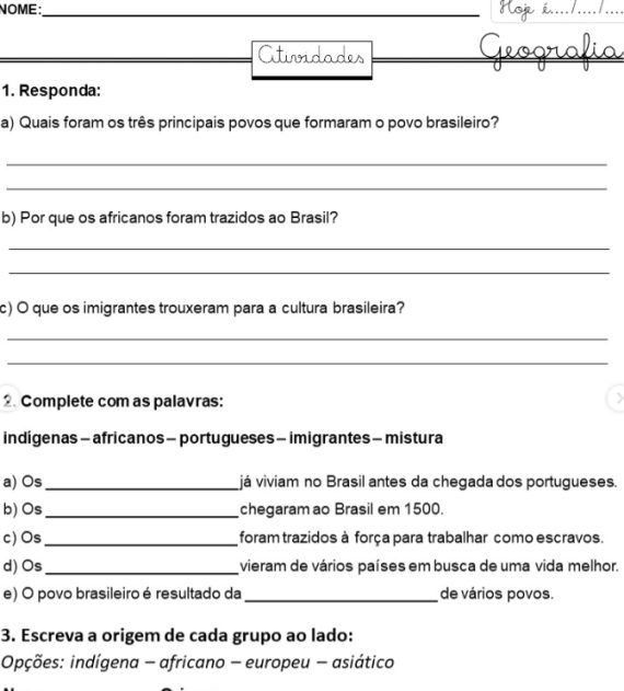 Formação do Povo Brasileiro - 4º ano