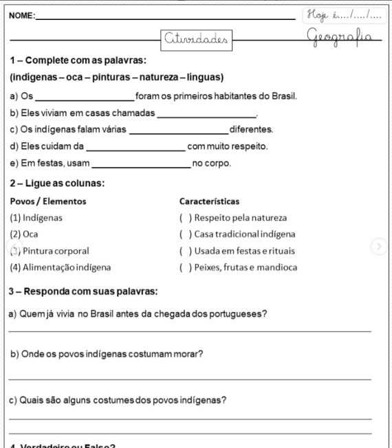 Os Primeiros Habitantes do Brasil 4 ano 1