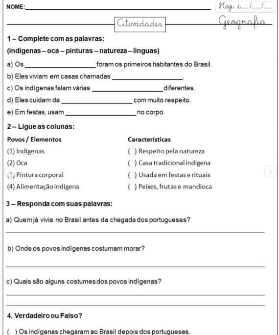 Os Primeiros Habitantes do Brasil 4 ano 1 geografia