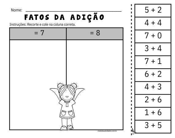 FATOS DA ADIÇÃO - RECORTE E COLE - atividades de matematica