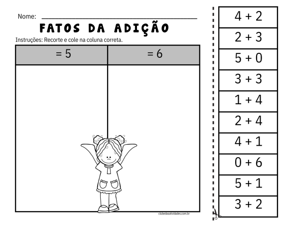 FATOS DA ADIÇÃO - RECORTE E COLE - atividades de matematica
