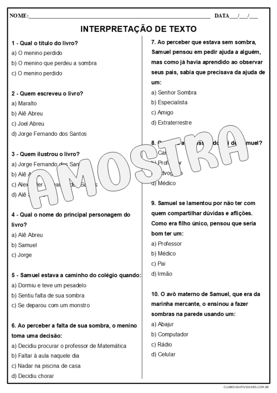 O menino que perdeu a sombra - Atividades 5º ano - Imagem 3