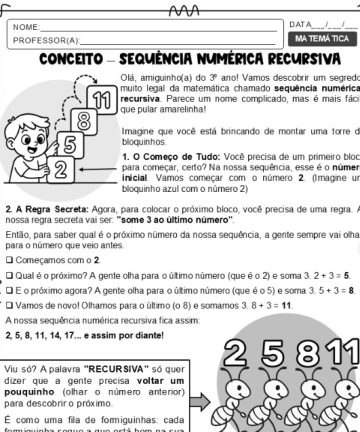 Sequência Numérica Recursiva - conceito e atividades para 3º, 4º e 5º anos