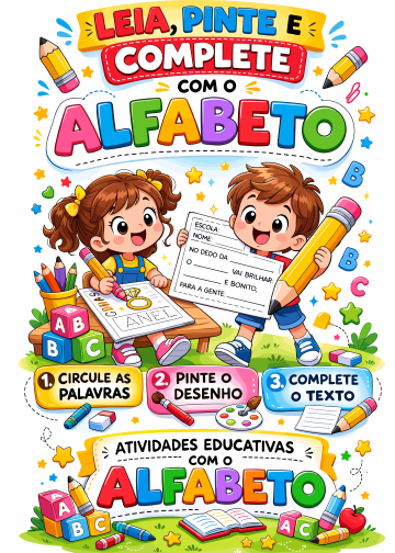 LEIA, PINTE E COMPLETE COM O ALFABETO