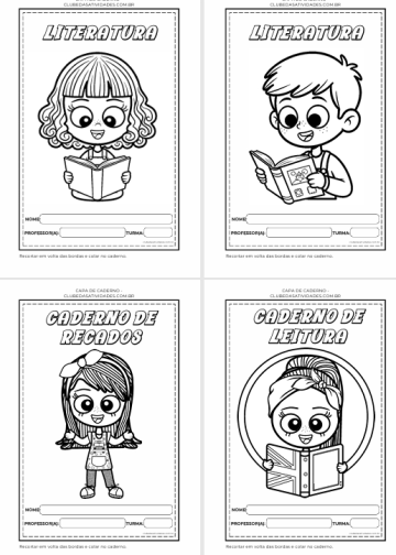 Capas de Caderno – Tema Crianças – Para Colorir Capas de Caderno - Tema Crianças - Para Colorir