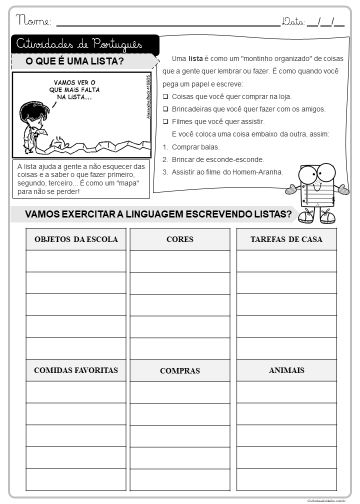 Criando Listas - Português 3º ano