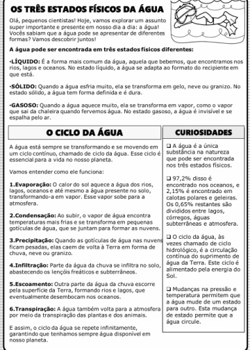 O Ciclo da água para 4º e 5º ano