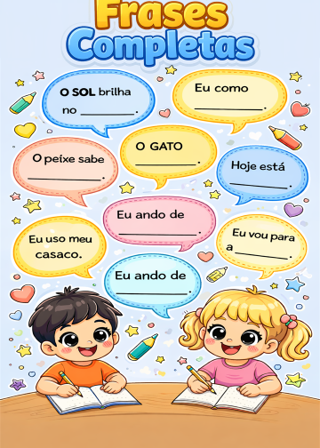 Frases para completar - 1º ano