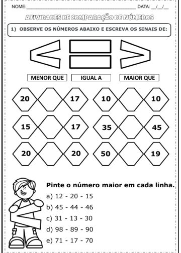 ATIVIDADES DE COMPARAÇÃO DE NÚMEROS