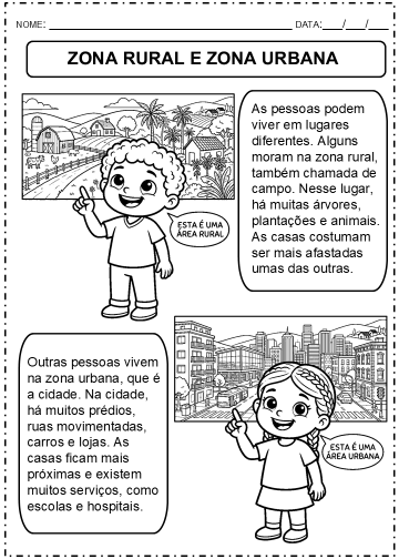 Atividades de zona rural e zona urbana 3º ano Atividades de zona rural e zona urbana 3º ano