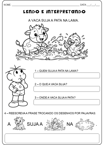 Lendo, Interpretando e formando palavras com a Turma da Mônica!