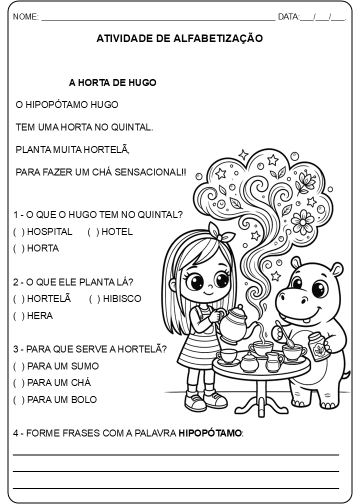 Atividade de Alfabetização Letra - H