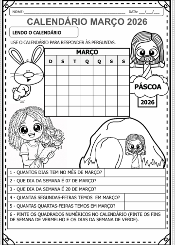 Calendário mês de Março