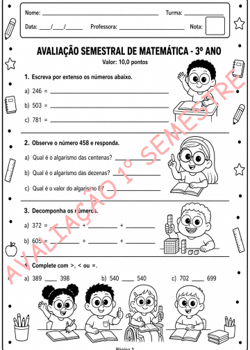 Avaliação Semestral 3° ano – Matemática