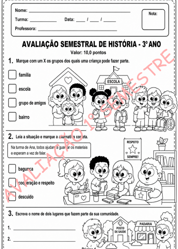 Avaliação Semestral 3° ano – História