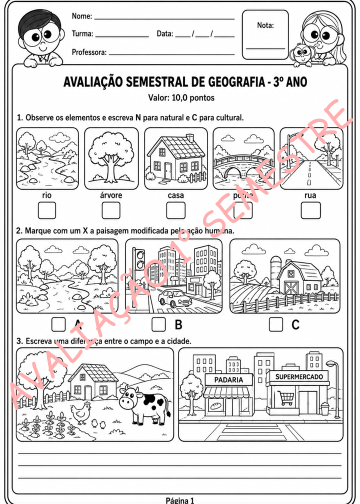 Avaliação Semestral 3° ano – Geografia