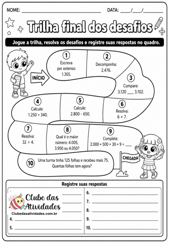 Atividade desafios Matemáticos - 3° ano • CLUBE DAS ATIVIDADES