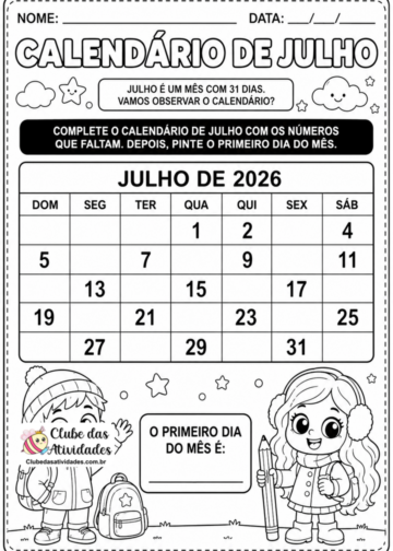 Atividade Calendário Julho/2026
