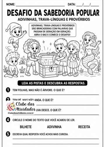 Atividades Adivinhas, Provérbios Folclore - 2° ano