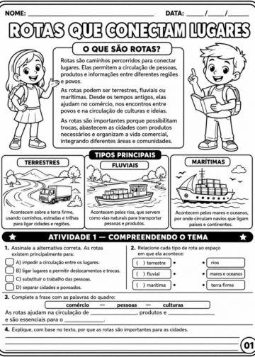 Atividades 4º ano - rotas terrestres, fluviais e marítimas, BNCC EF04HI07 2