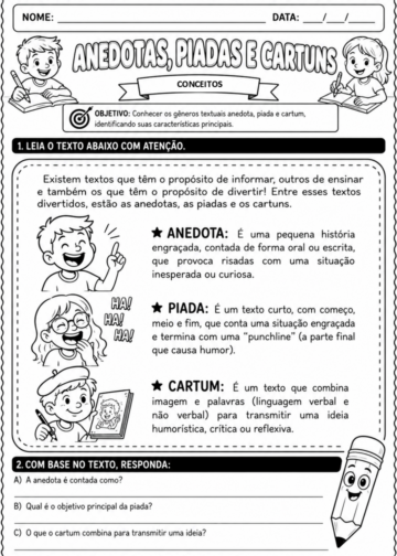 Atividades sobre Anedotas piadas e cartuns para 5º ano