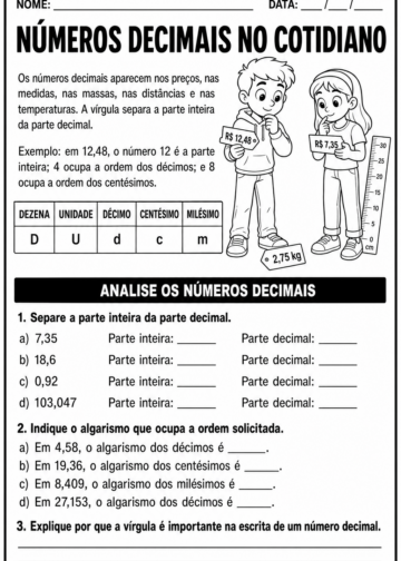 NÚMEROS DECIMAIS – ATIVIDADES DE MATEMÁTICA PARA O 5º ANO NÚMEROS DECIMAIS – ATIVIDADES DE MATEMÁTICA PARA O 5º ANO