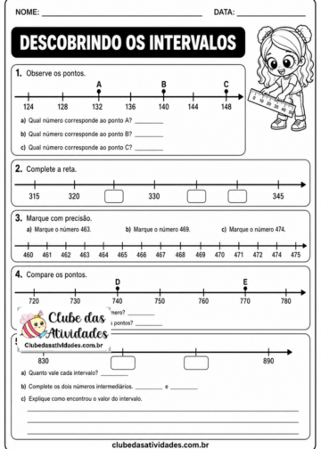 Atividades Reta Numérica, Intervalos e Deslocamentos - 3° Ano