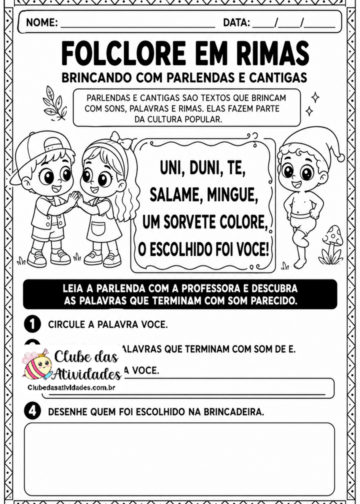 Atividades sobre Parlendas, Cantigas e Rimas - 1º Ano