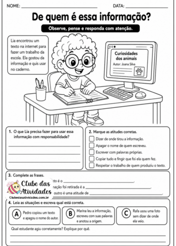 Atividade Uso responsável da informação – Tecnologia e Inovação – 3º ano