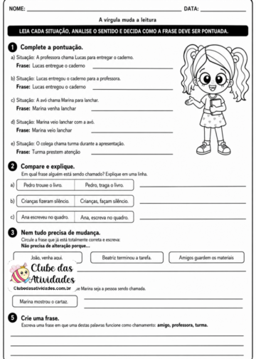 Atividade uso da Vírgula – 4° ano Atividade uso da Vírgula - 4° ano