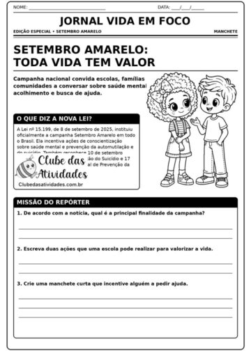 JORNAL SETEMBRO AMARELO — atividades para 5º ANO JORNAL SETEMBRO AMARELO — atividades para 5º ANO