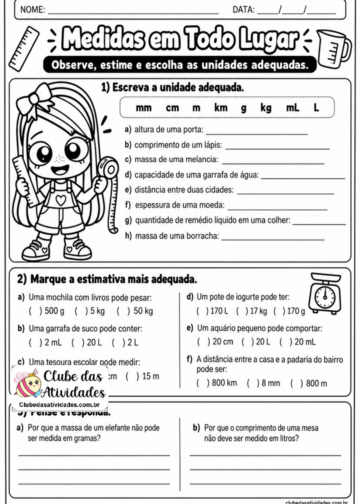 Atividade Grandezas e medidas – 4° Ano