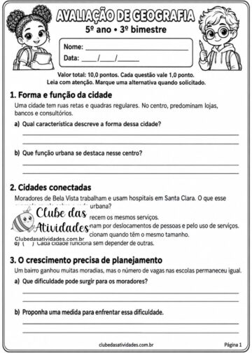 Avaliação Geografia 5º ano 3º bimestre