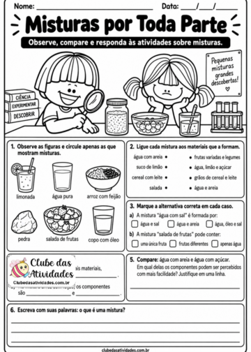 Atividades de Ciências sobre Misturas – 4° Ano