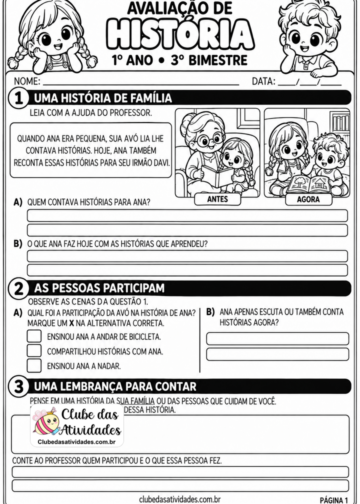Avaliação de história – 1º Ano – 3º Bimestre! 💛