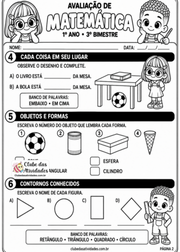 AVALIAÇÃO DE MATEMÁTICA 3º BIMESTRE – 1º ANO