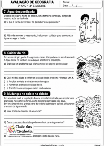 Avaliação de Geografia do 3º bimestre — 3º ano