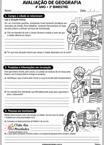 Avaliação de geografia – 4º Ano – 3º Bimestre