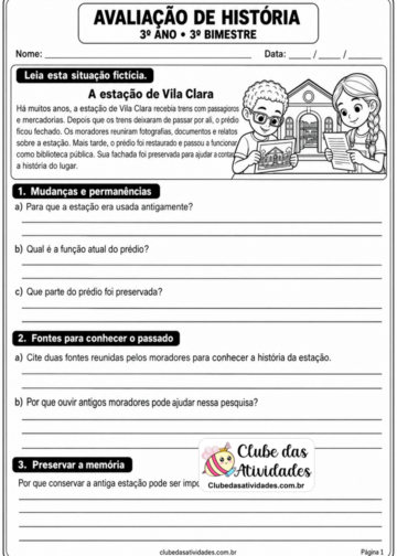 Avaliação de história do 3º bimestre — 3º ano