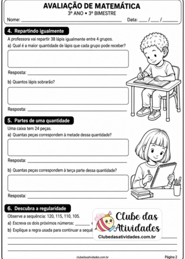 Avaliação de Matemática do 3º bimestre — 3º ano