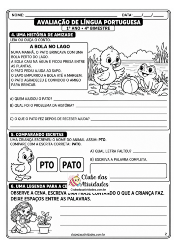 Avaliação de português 1º Ano | 4º Bimestre Avaliação de português 1º Ano | 4º Bimestre