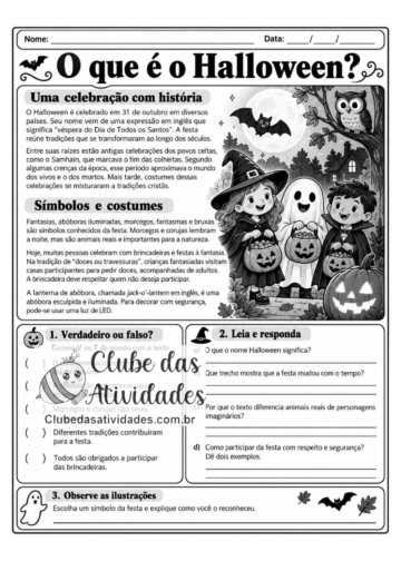 Atividades de Halloween 3º ao 5º Ano em PDF com Gabarito