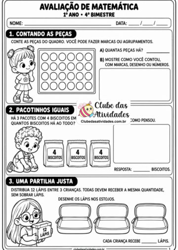 ✨ Avaliação de Matemática – 1º Ano | 4º Bimestre ✨ Avaliação de Matemática – 1º Ano | 4º Bimestre